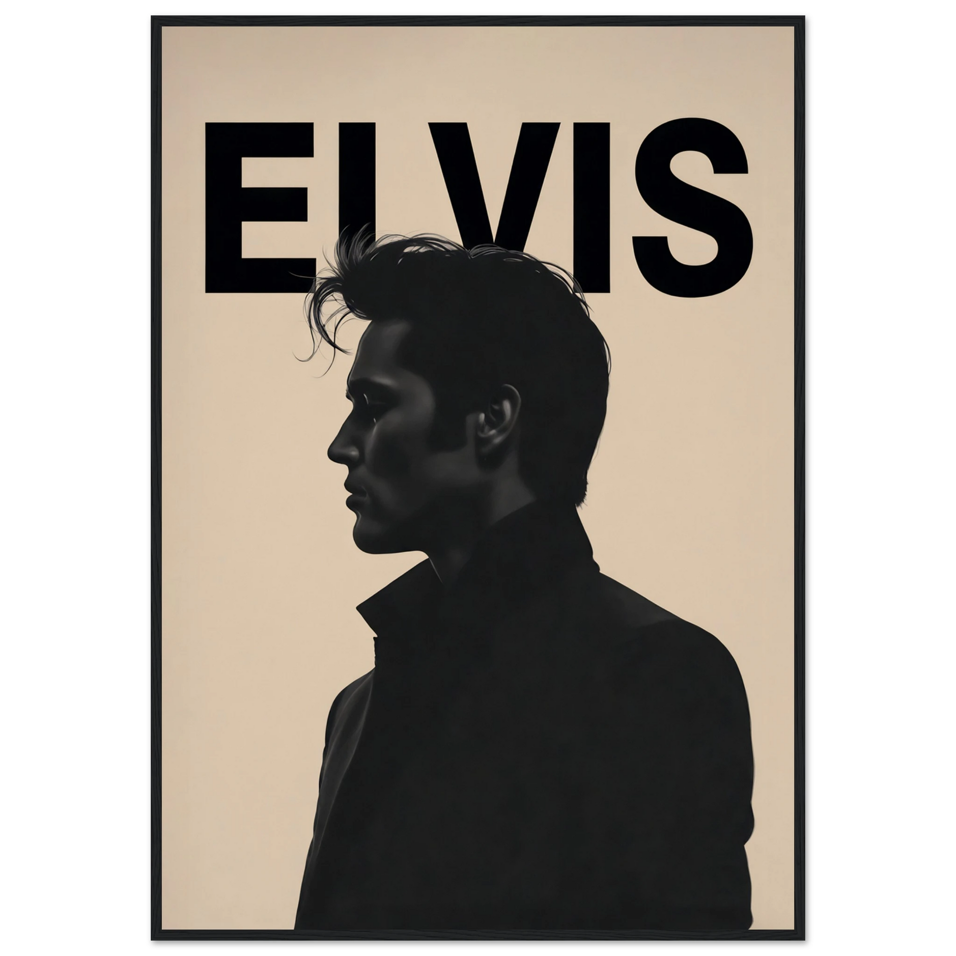 Young Elvis Presley Silhouette Art Print Black Wood Frame 70x100 cm 28x40″ Premium Matte Wooden Framed Poster