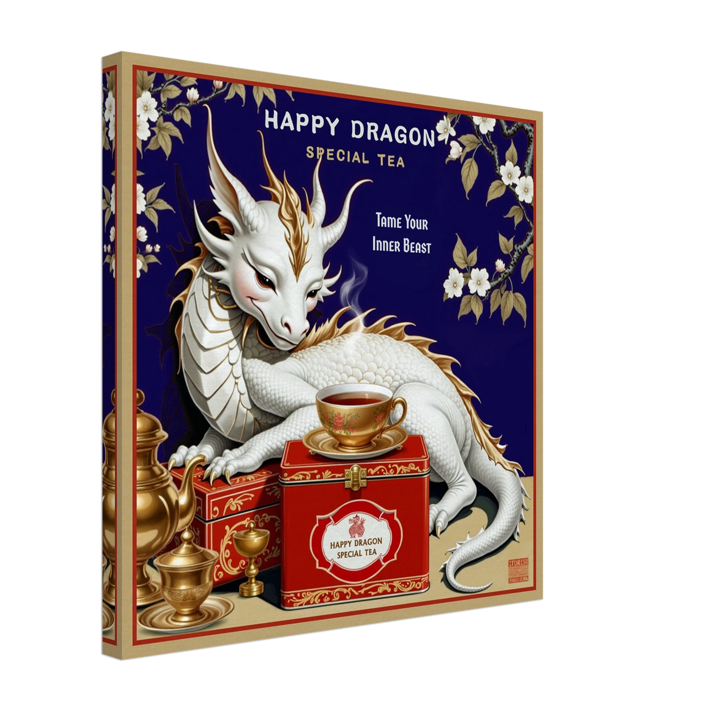 Happy Dragon Tea Art Print 50x50 cm 20x20″ Gallery Wrapped Canvas No Frame