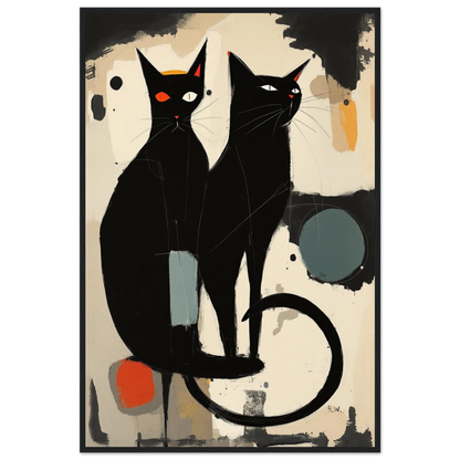 Abstract Crazy Cat Duo Art Print Black Wood Frame 60x90 cm 24x36″ Classic Matte Paper Wooden Framed Poster