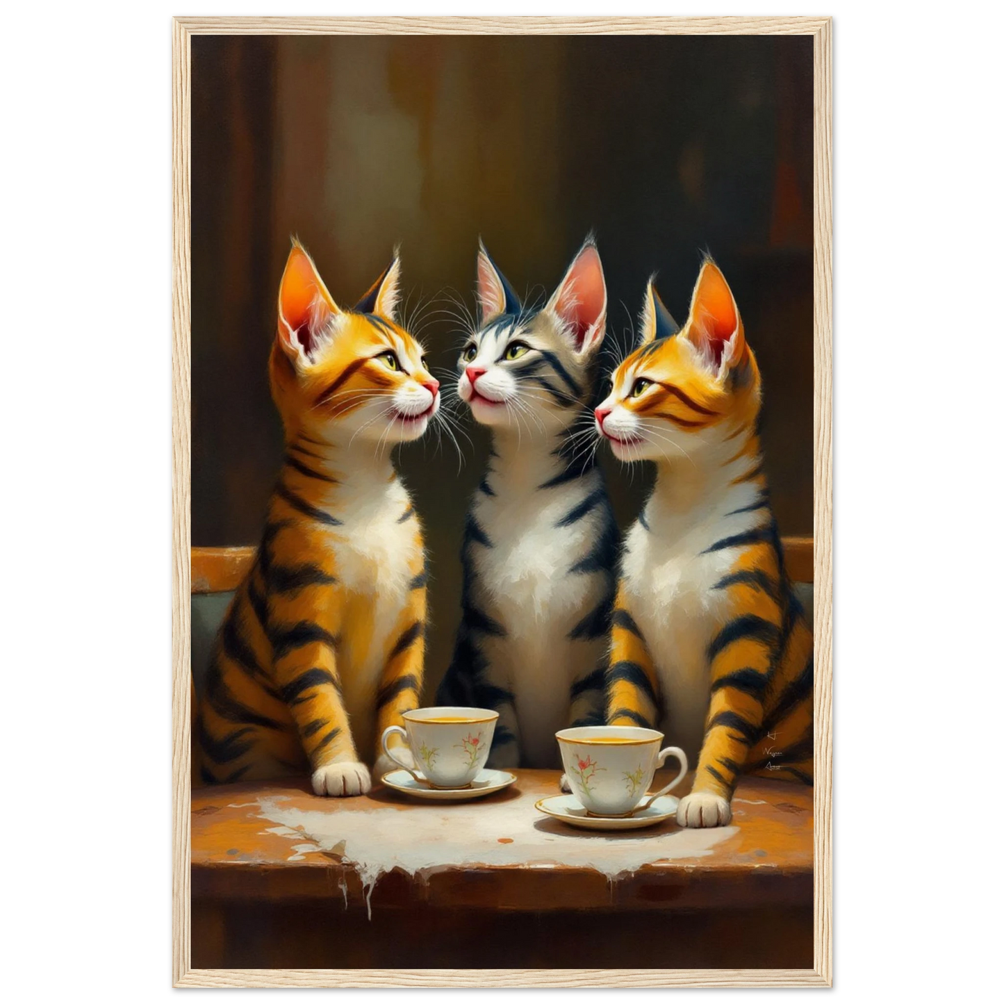 Tabby Cat Vintage Kitchen Art Print 40x60 cm 16x24″ Museum-Quality Matte Framed Poster Light Wood Frame
