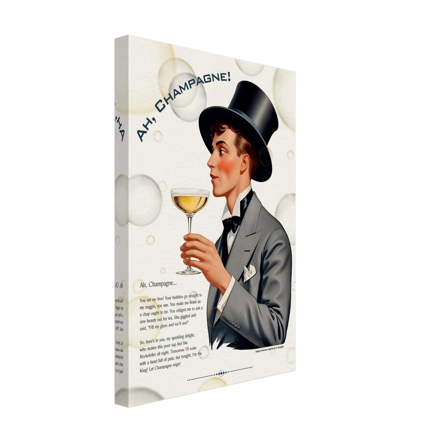Art Deco Champagne Funny Poem Art Print 30x45 cm 12x18″ Gallery Wrapped Canvas No Frame