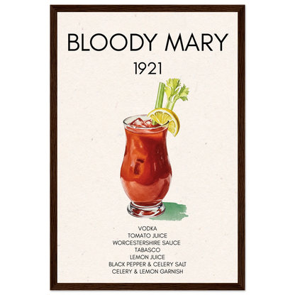 Bloody Mary Cocktail Bar Art Print Dark Brown Wood 30x45 cm 12x18″ Classic Matte Paper Wooden Framed Poster