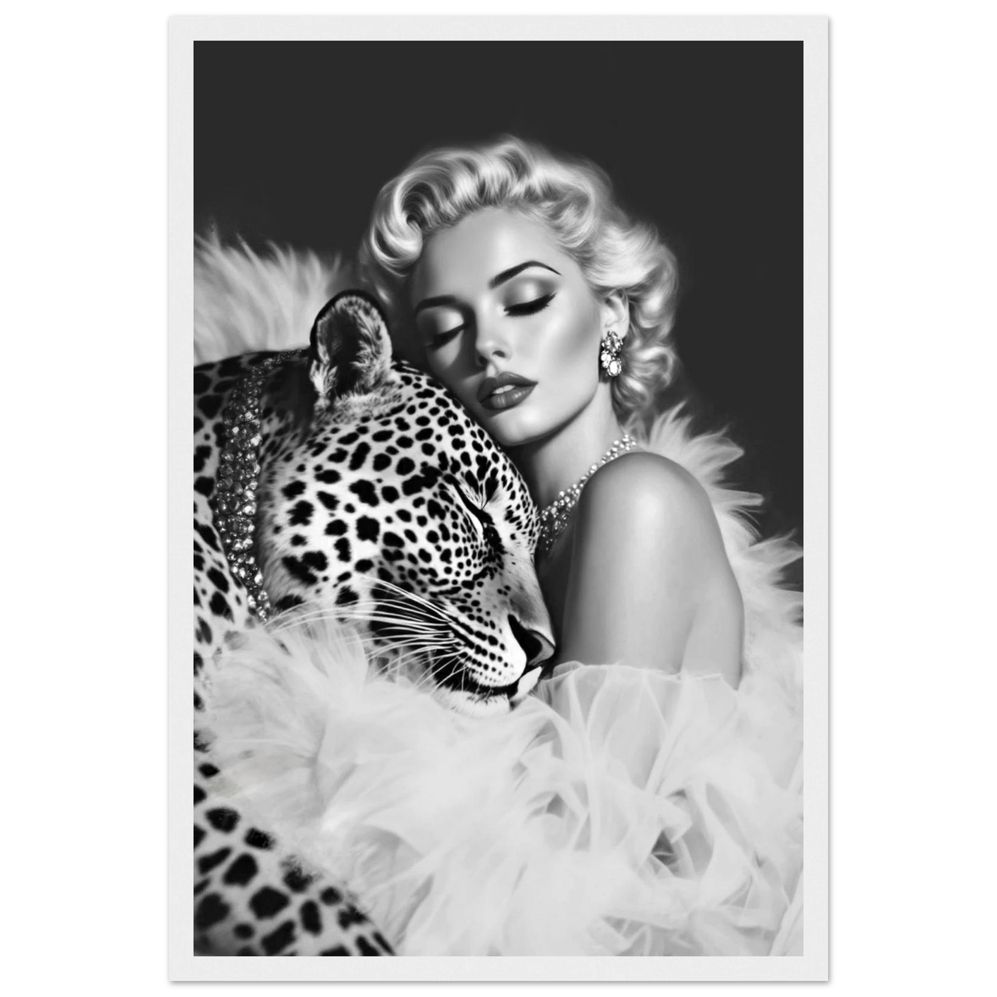 Marilyn Monroe Glam Leopard Art Print White Wood Frame 30x45 cm 12x18″ Premium Matte Paper Wooden Framed Poster