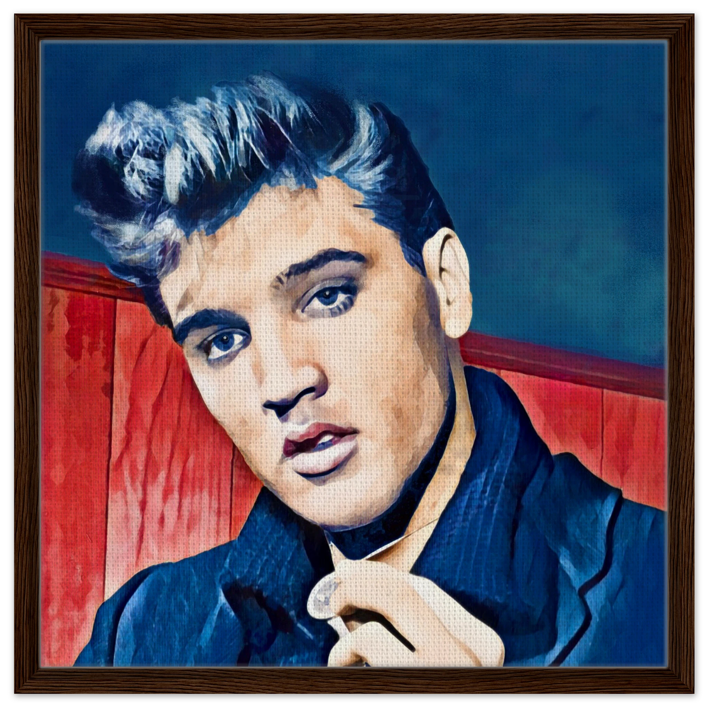 Young Elvis Presley Art Print Dark Brown Wood Frame 60x60 cm 24x24″ Framed Canvas