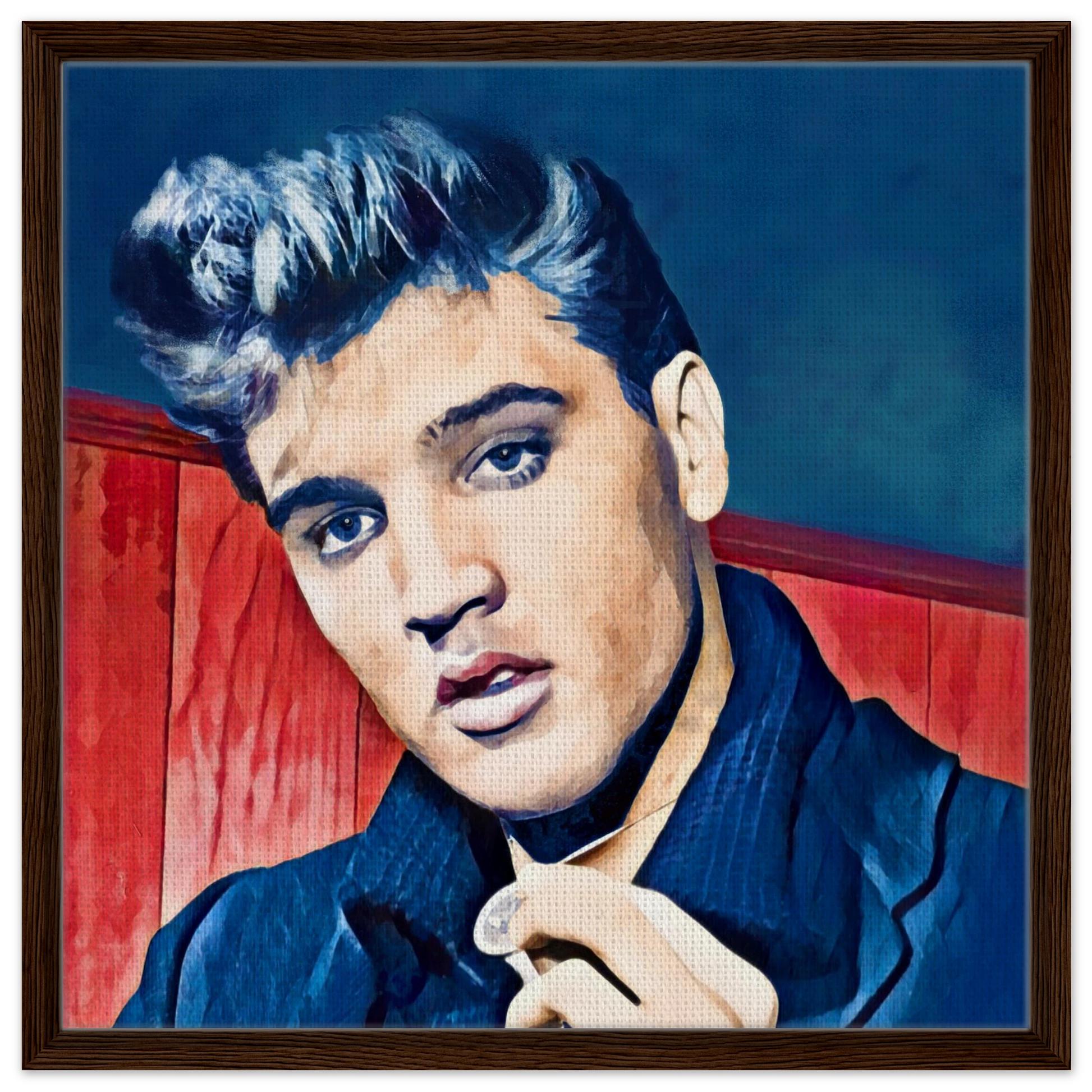Young Elvis Presley Art Print Dark Brown Wood Frame 60x60 cm 24x24″ Framed Canvas