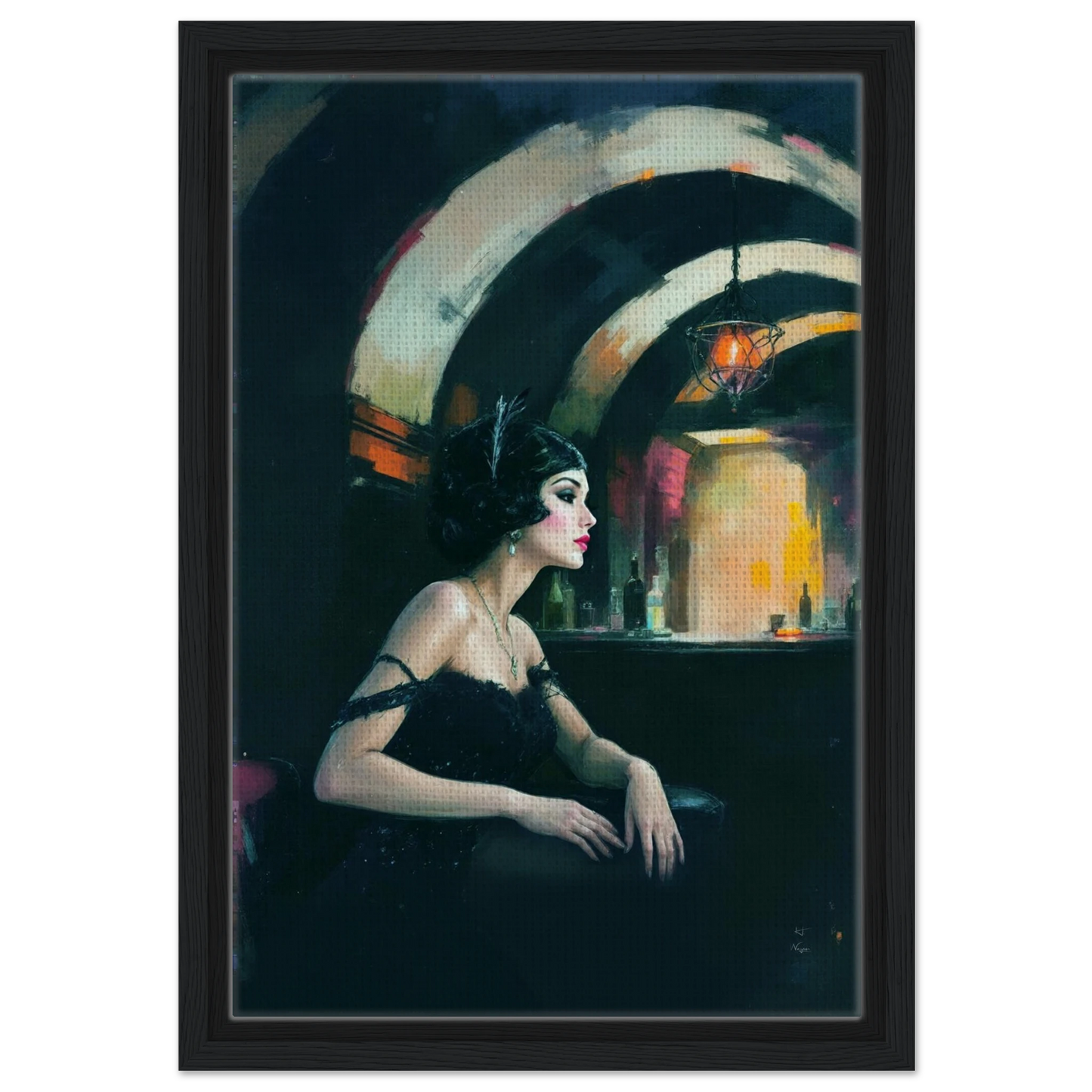 Speakeasy Flapper Gatsby Wall Art Poster Print 30x45 cm 12x18″ Framed Canvas Black Wood Frame