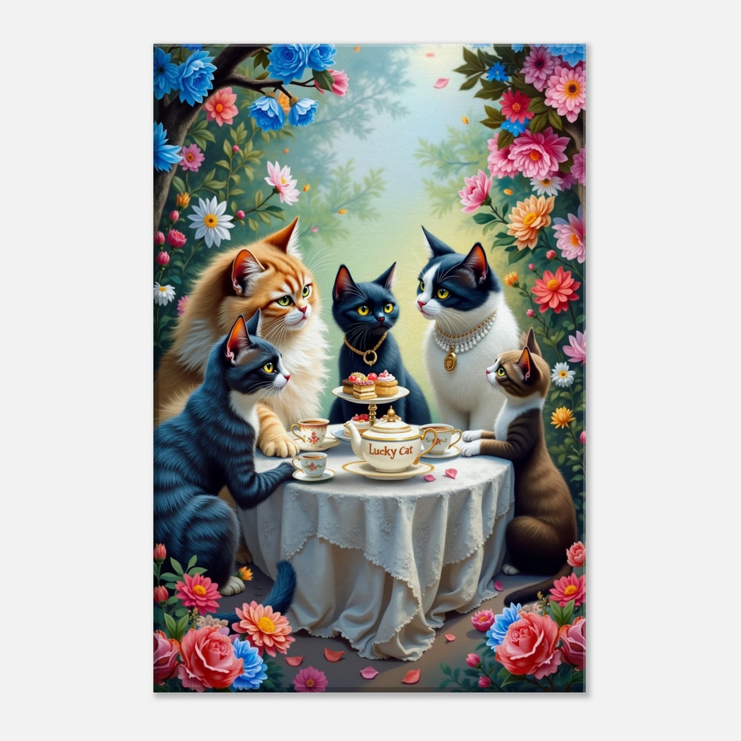 Lucky Cat Garden Tea Party Kitchen Art Print No Frame 30x45 cm 12x18″ Gallery Wrapped Canvas