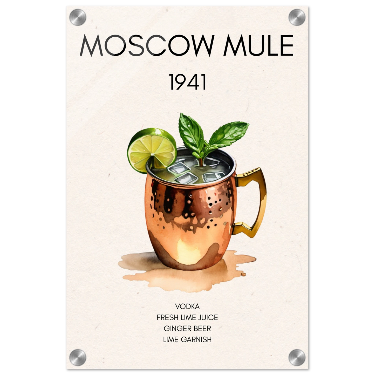Moscow Mule Cocktail Bar Poster Print No Frame 30x45 cm 12x18″ Sleek Acrylic Print