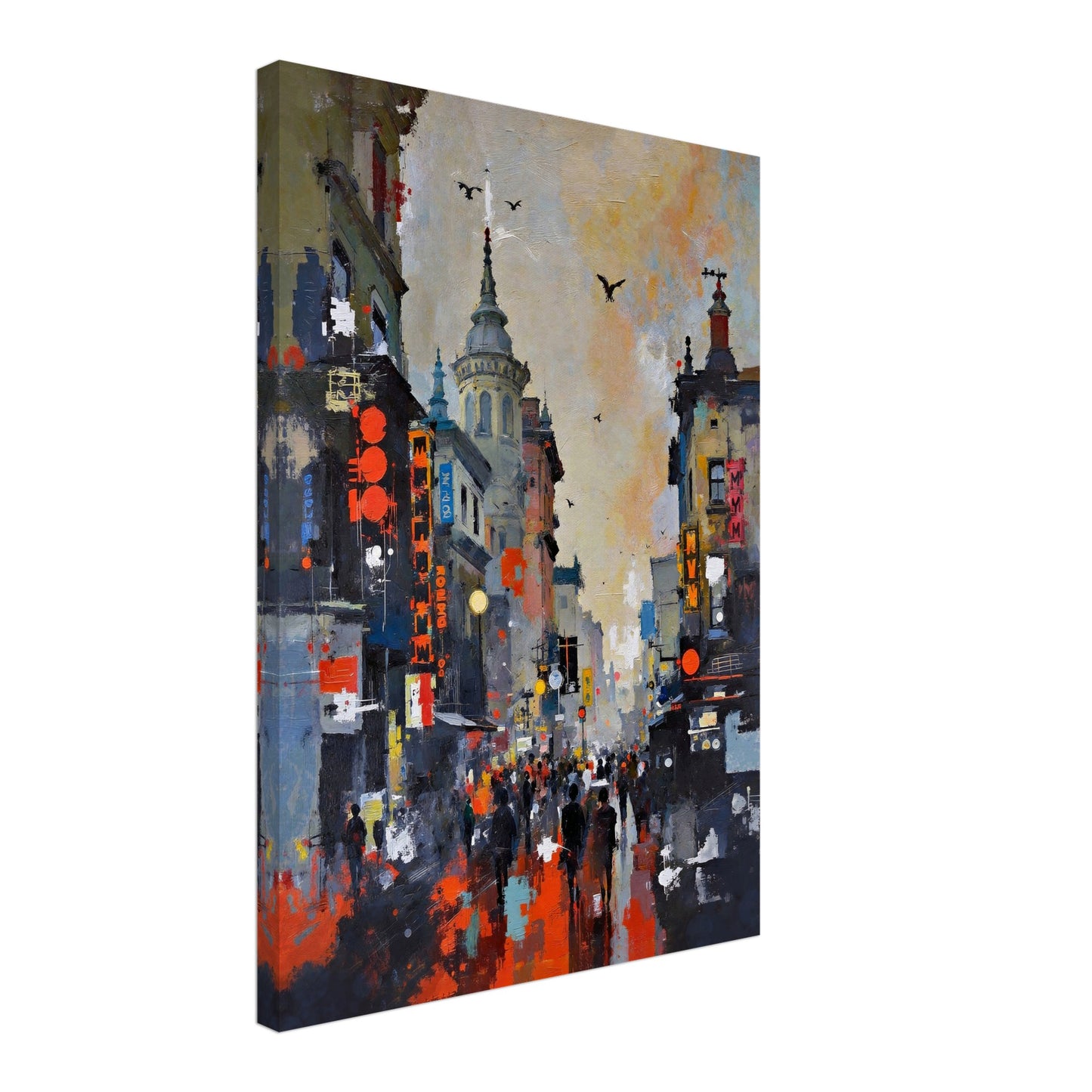 Gothic City Street Art Print - European Cityscape 50x70 cm 20x28″ Gallery Wrapped Canvas - 1.5" Mirrored Sides