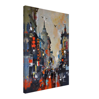 Gothic City Street Art Print - European Cityscape 50x70 cm 20x28″ Gallery Wrapped Canvas - 1.5" Mirrored Sides
