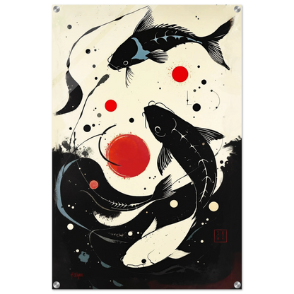Mid-Century Modern Koi Fish Art Poster Print – Framed Abstract Black White Wall Décor 60x90 cm 24x36″ Sleek Acrylic Print No Frame