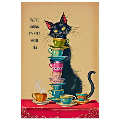 Quirky Cat Funny Tea Art Print 60x90 cm 24x36″ Museum-Quality Matte Paper Poster No Frame