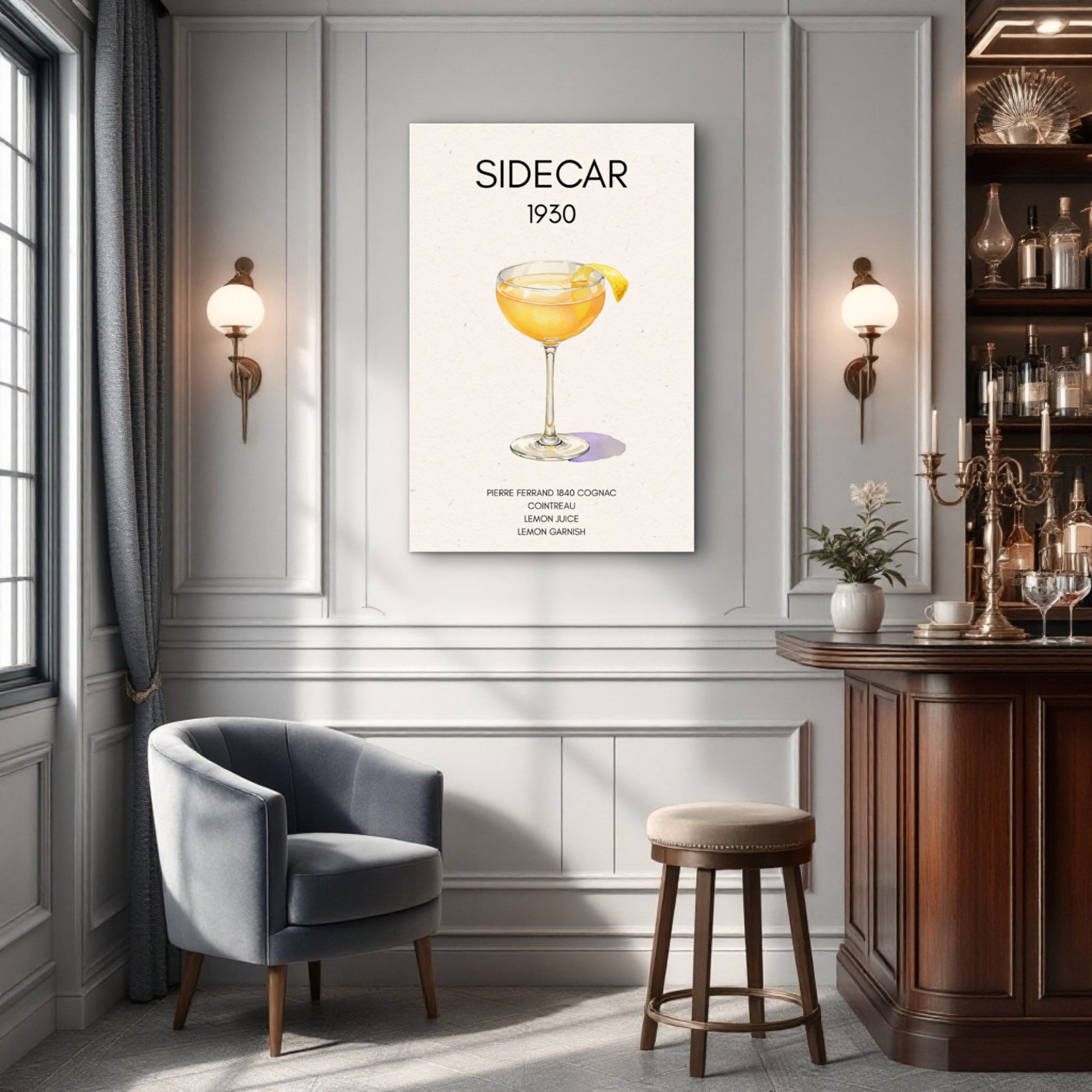 Sidecar Cocktail Bar Poster Print Black Wood Frame 30x45 cm 12x18″ Framed Canvas