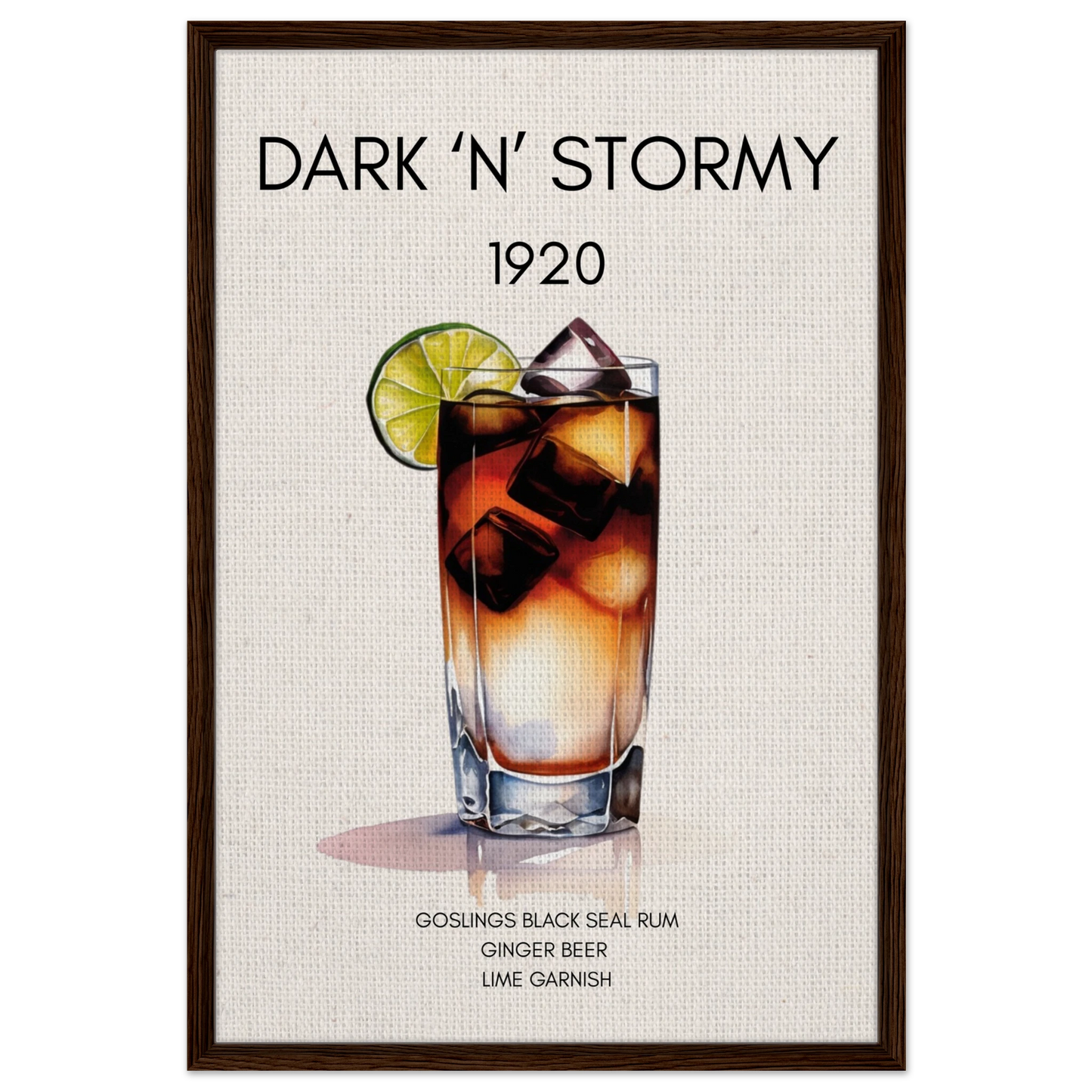 Dark n Stormy Cocktail Drink Bar Art Print Dark Brown Wood Frame 60x90 cm 24x36″ Framed Canvas