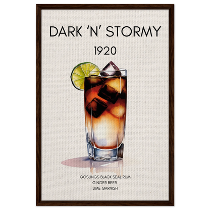 Dark n Stormy Cocktail Drink Bar Art Print Dark Brown Wood Frame 60x90 cm 24x36″ Framed Canvas