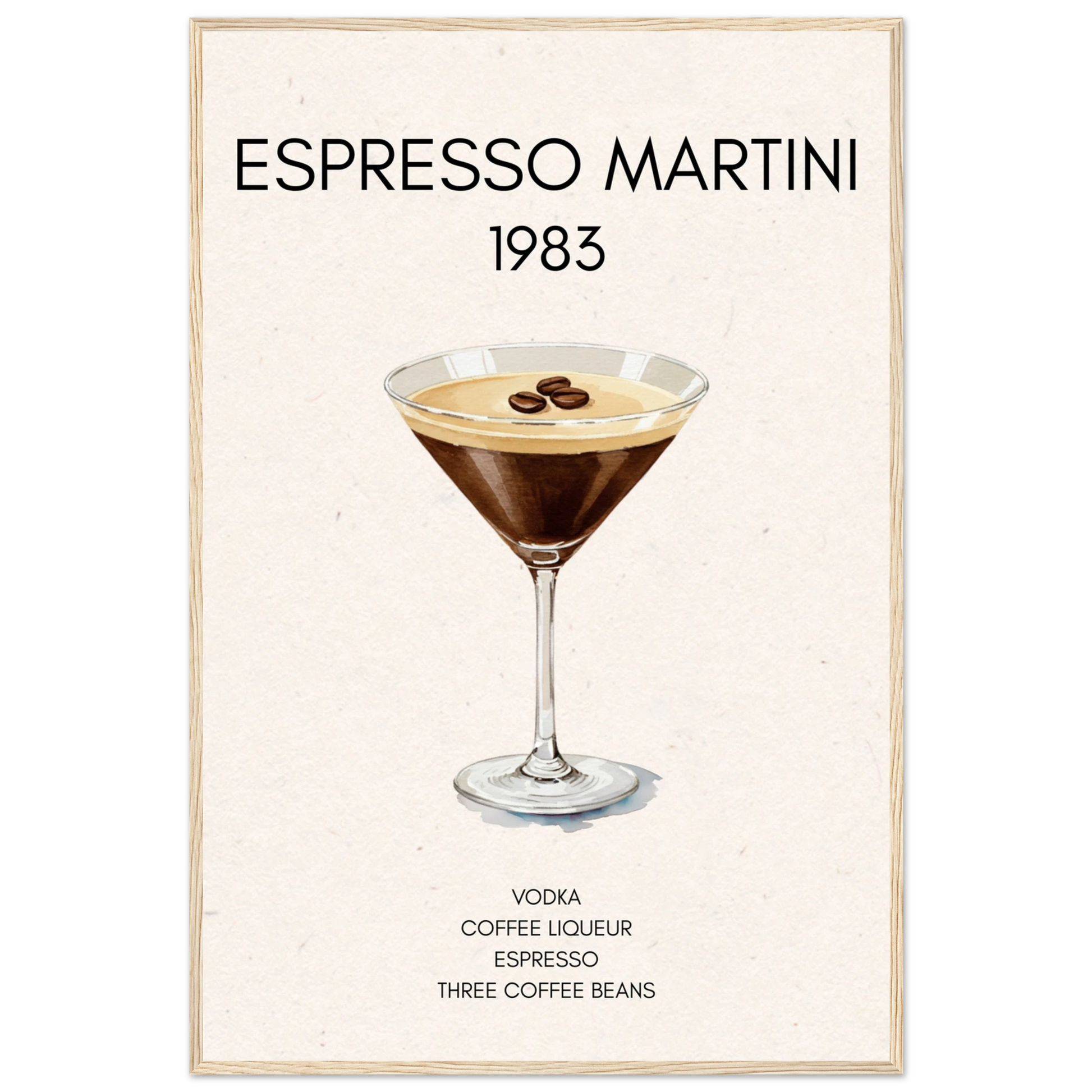 Espresso Martini Cocktail Bar Poster Print Light Wood Frame 60x90 cm 24x36″ Classic Matte Paper Wooden Framed Poster