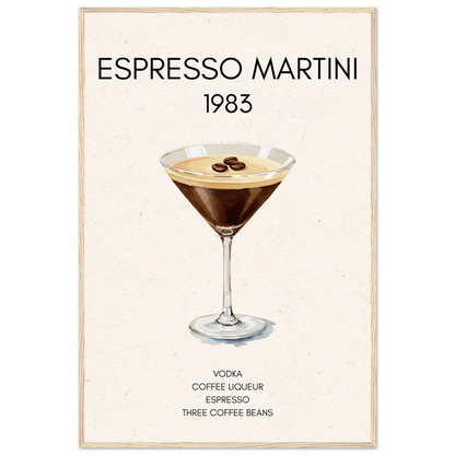 Espresso Martini Cocktail Bar Poster Print Light Wood Frame 60x90 cm 24x36″ Classic Matte Paper Wooden Framed Poster
