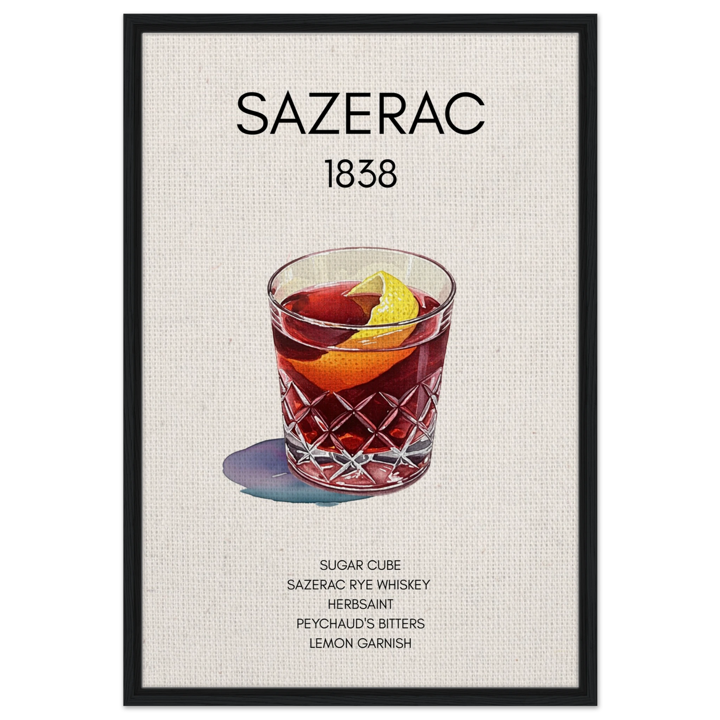 Sazerac Cocktail Bar Poster Print Black Wood Frame 60x90 cm 24x36″ Framed Canvas