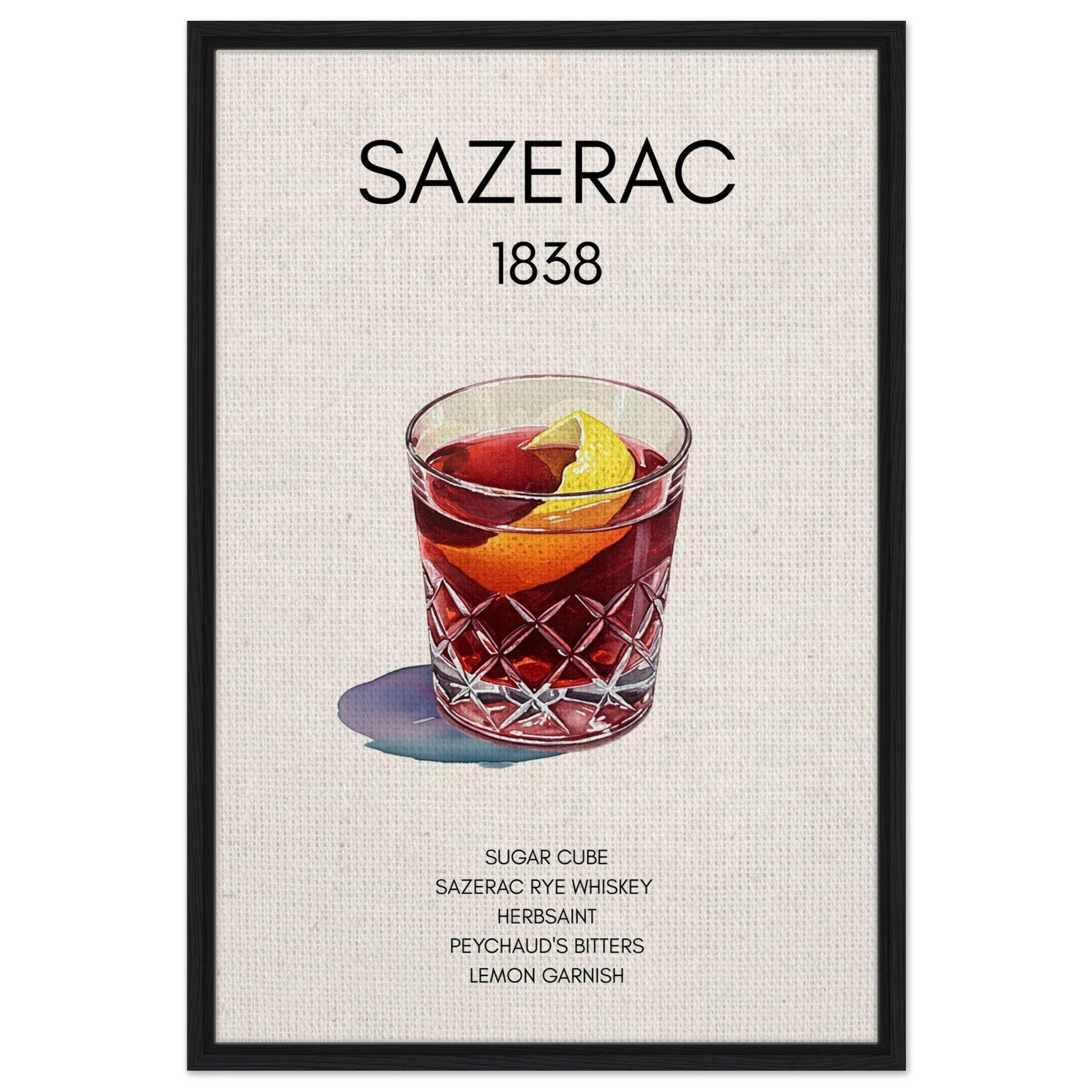 Sazerac Cocktail Bar Art Print Black Wood Frame 60x90 cm 24x36″ Framed Canvas