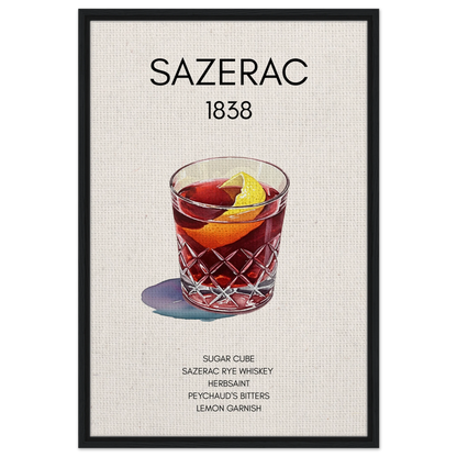 Sazerac Cocktail Bar Art Print Black Wood Frame 60x90 cm 24x36″ Framed Canvas