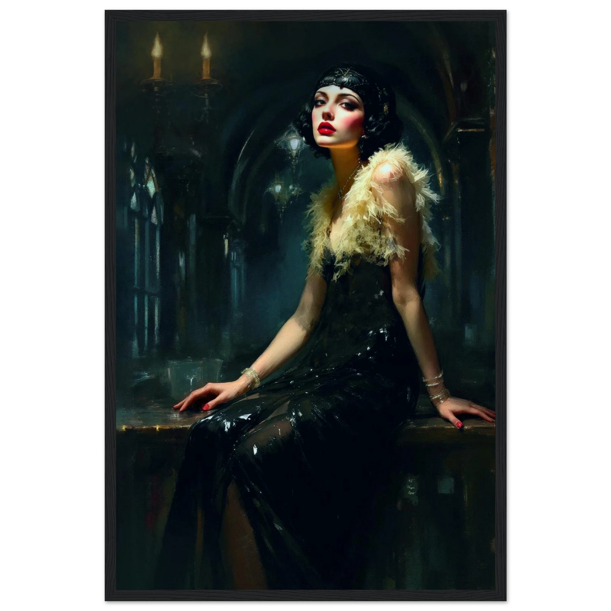 Speakeasy 1920s Elegant Flapper Art Print 40x60 cm 16x24″ Museum-Quality Matte Paper Wooden Framed Poster Black Wood Frame