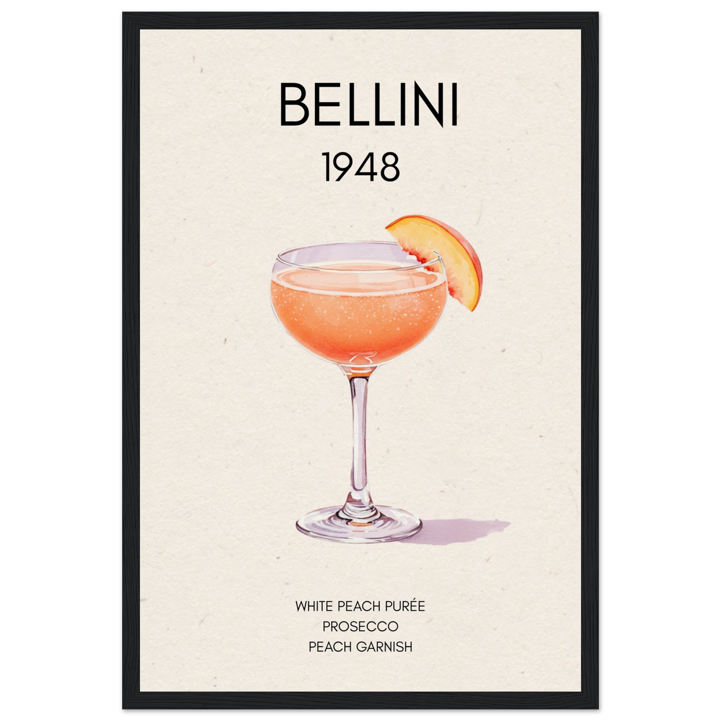 Italian Bellini Cocktail Bar Poster Print 30x45 cm 12x18″ Museum-Quality Matte Paper Wooden Framed Poster Black Wood Frame