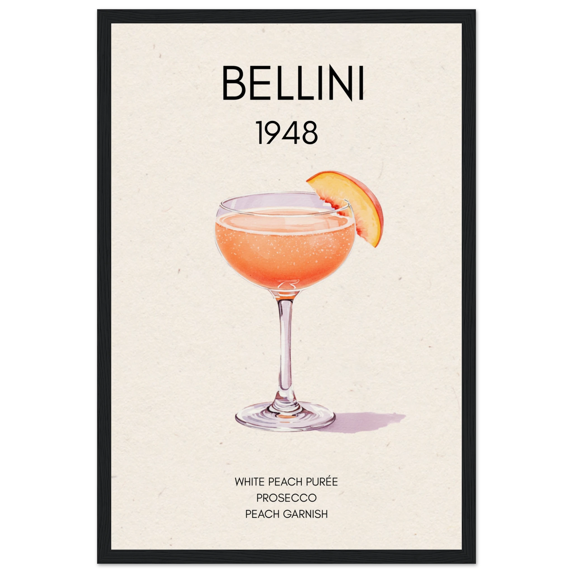 Italian Bellini Cocktail Bar Poster Print 30x45 cm 12x18″ Museum-Quality Matte Paper Wooden Framed Poster Black Wood Frame