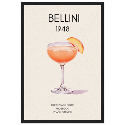 Italian Bellini Cocktail Bar Poster Print 30x45 cm 12x18″ Museum-Quality Matte Paper Wooden Framed Poster Black Wood Frame