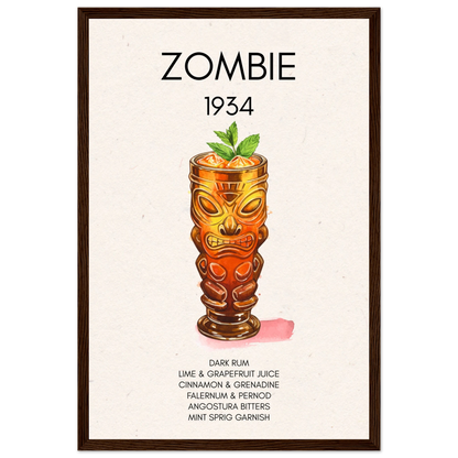 Zombie Tiki Cocktail Bar Art Print Dark Brown Wood Frame 30x45 cm 12x18″ Classic Matte Paper Wooden Framed Poster