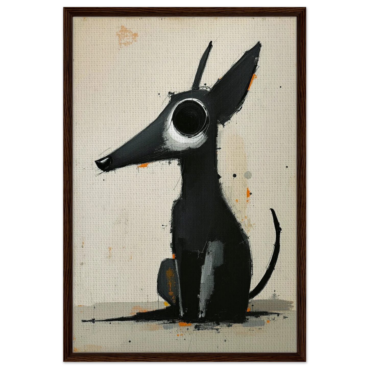 Big Eyed Abstract Dog Fine Art Print Dark Brown Wood Frame 60x90 cm 24x36″ Framed Canvas