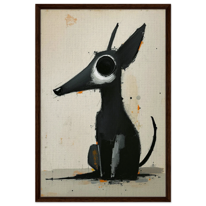 Big Eyed Abstract Dog Fine Art Print Dark Brown Wood Frame 60x90 cm 24x36″ Framed Canvas