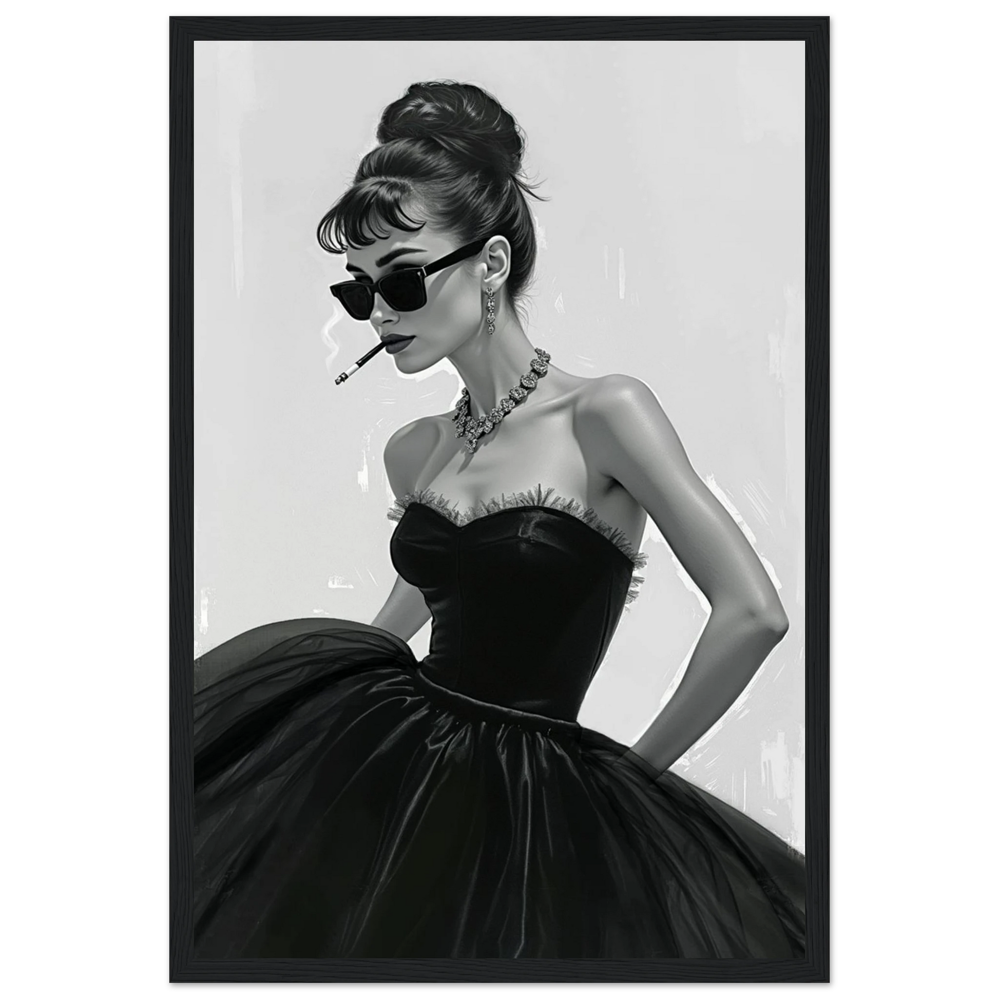 Audrey Hepburn Smoking Fashion Art Print Black Wood Frame 30x45 cm 12x18″ Classic Matte Paper Wooden Framed Poster