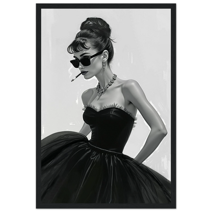 Audrey Hepburn Smoking Fashion Art Print Black Wood Frame 30x45 cm 12x18″ Classic Matte Paper Wooden Framed Poster