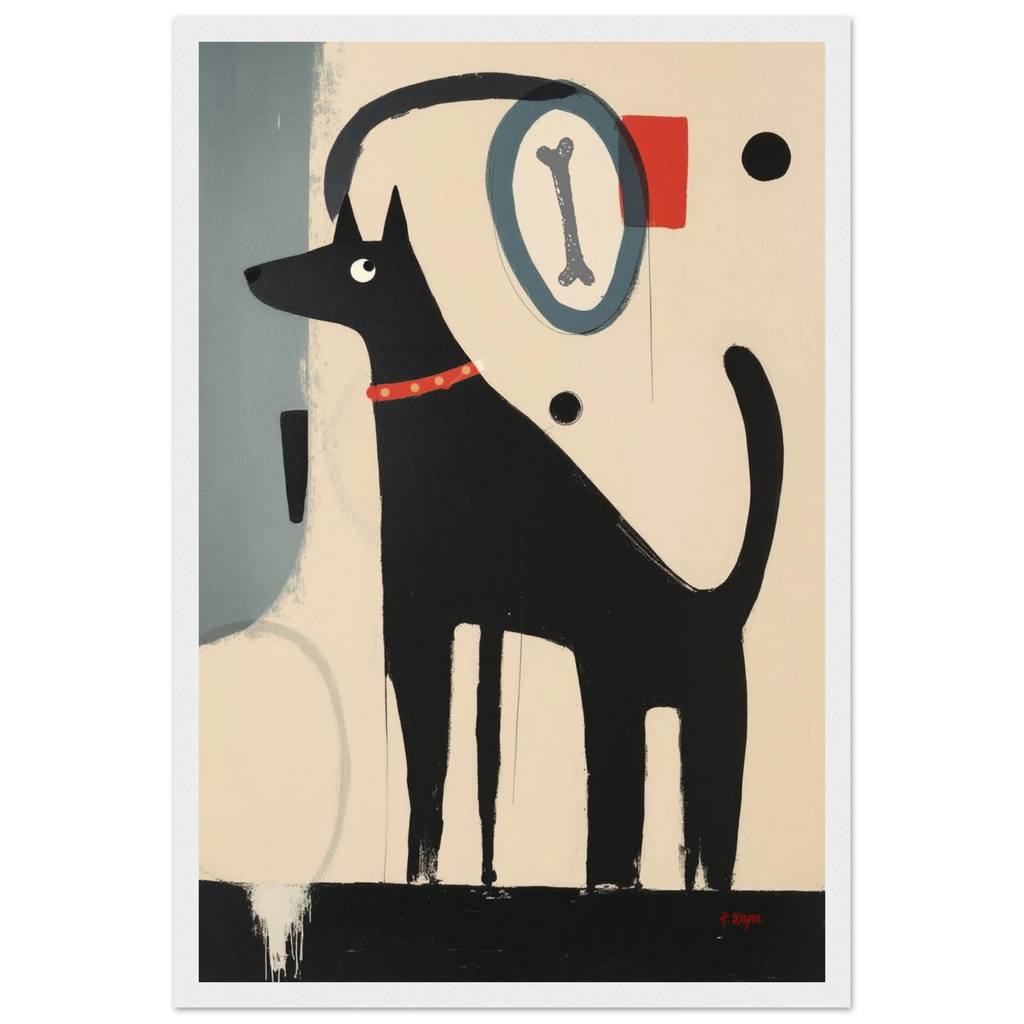 Quirky Modern Dog Art Print 30x45 cm 12x18″ Premium Matte Paper Wooden Framed Poster White Wood Frame