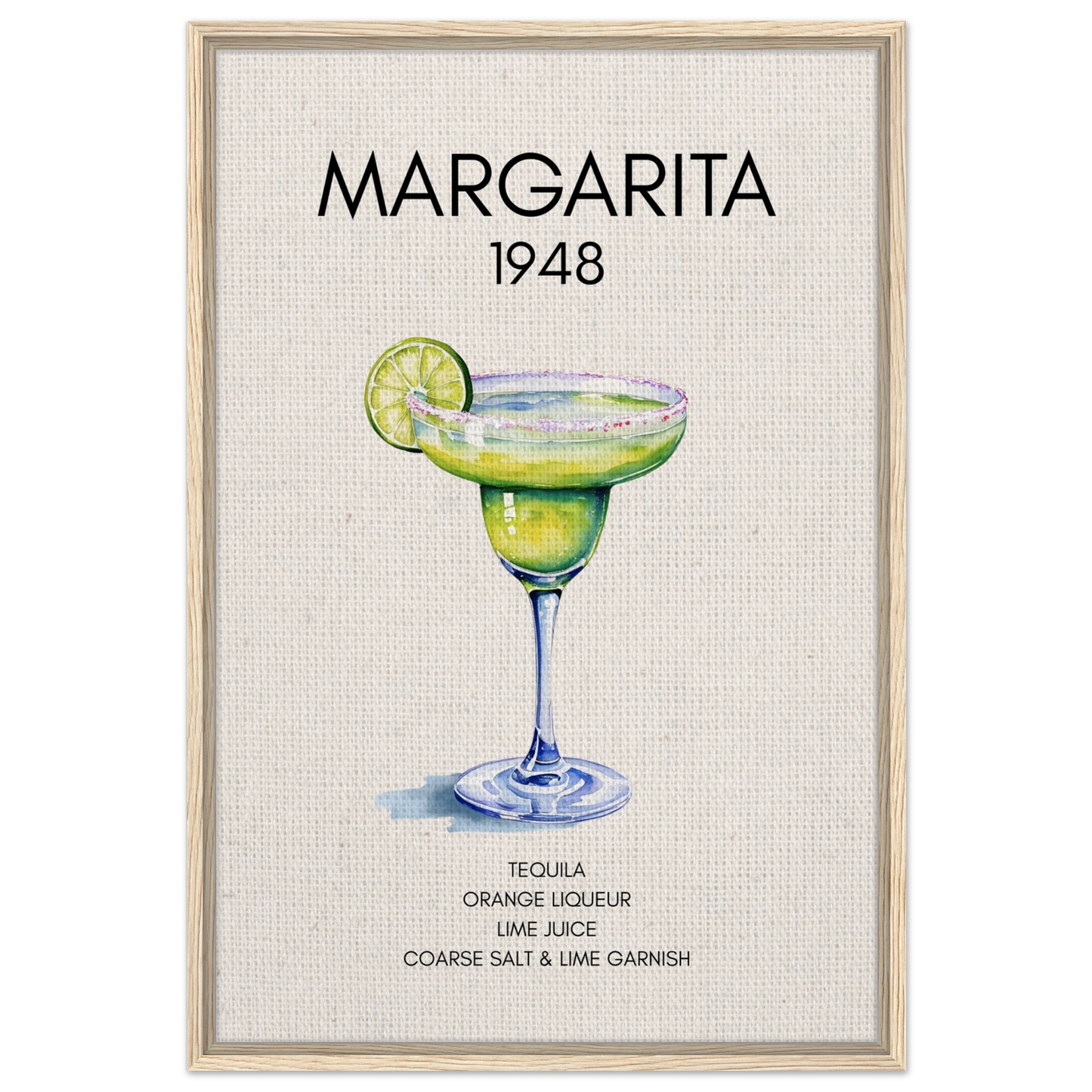 Margarita Cocktail Bar Poster Print Light Wood Frame 60x90 cm 24x36″ Framed Canvas