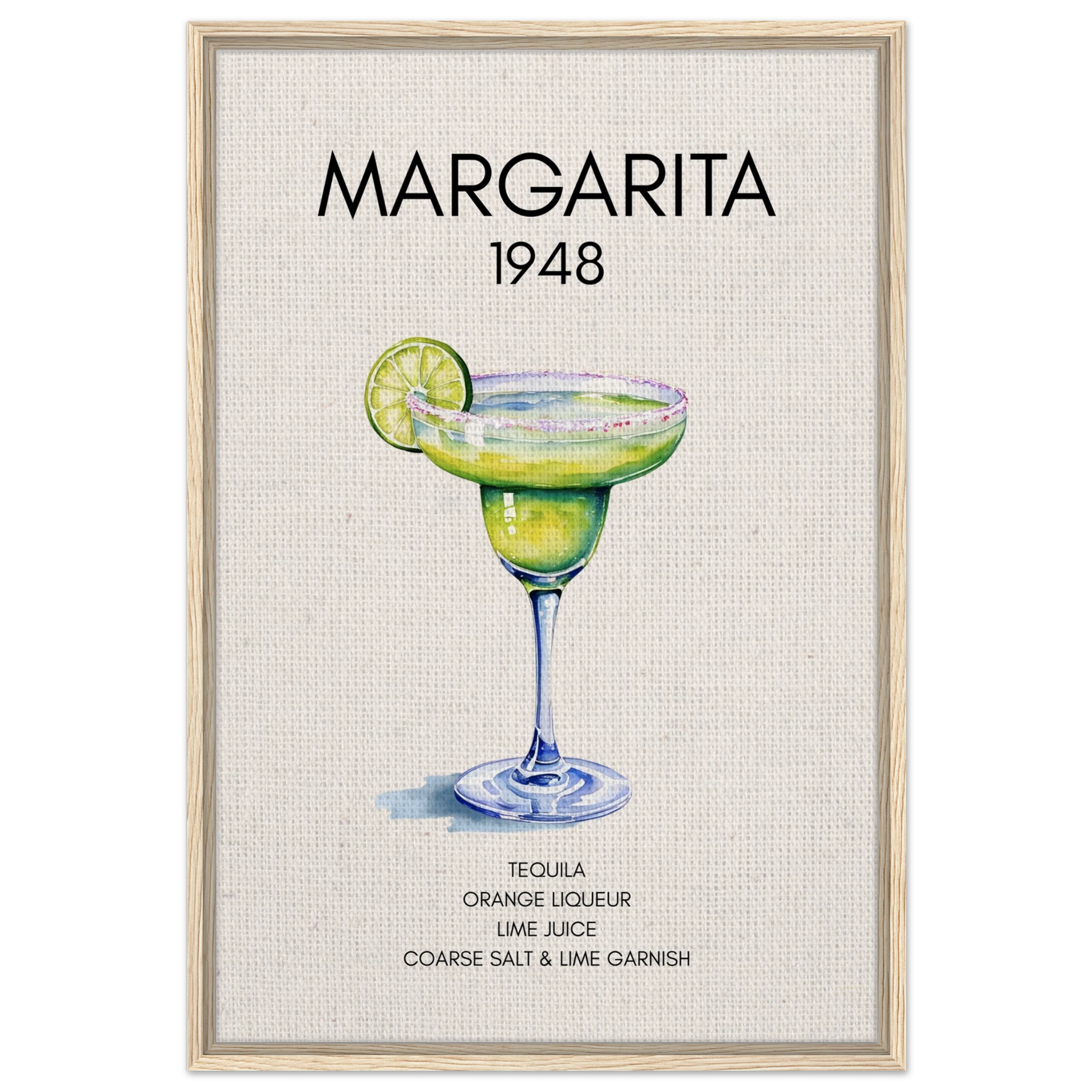 Margarita Cocktail Bar Art Print Light Wood Frame 60x90 cm 24x36″ Framed Canvas