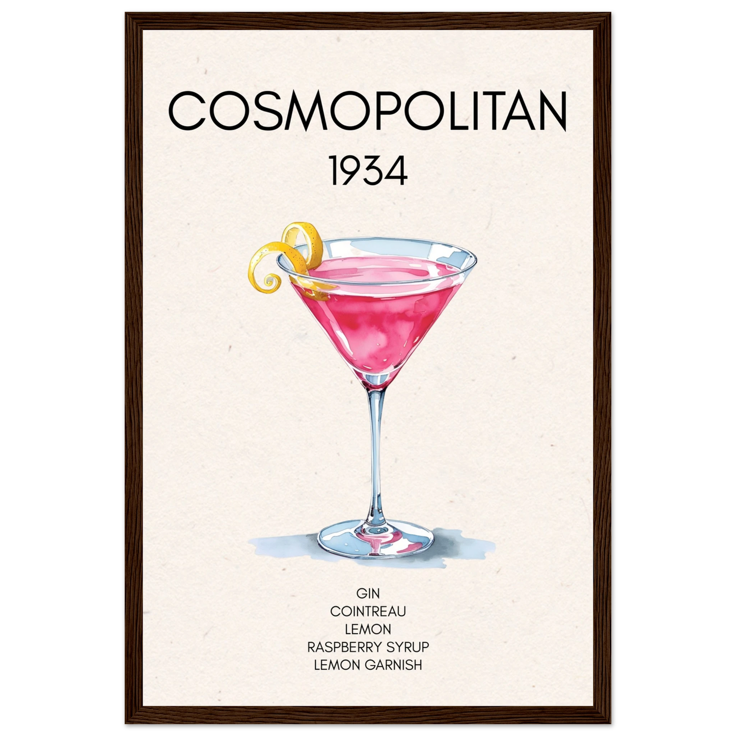 Cosmopolitan Cocktail Bar Poster Print Dark Brown Wood Frame 30x45 cm 12x18″ Classic Matte Paper Wooden Framed Poster