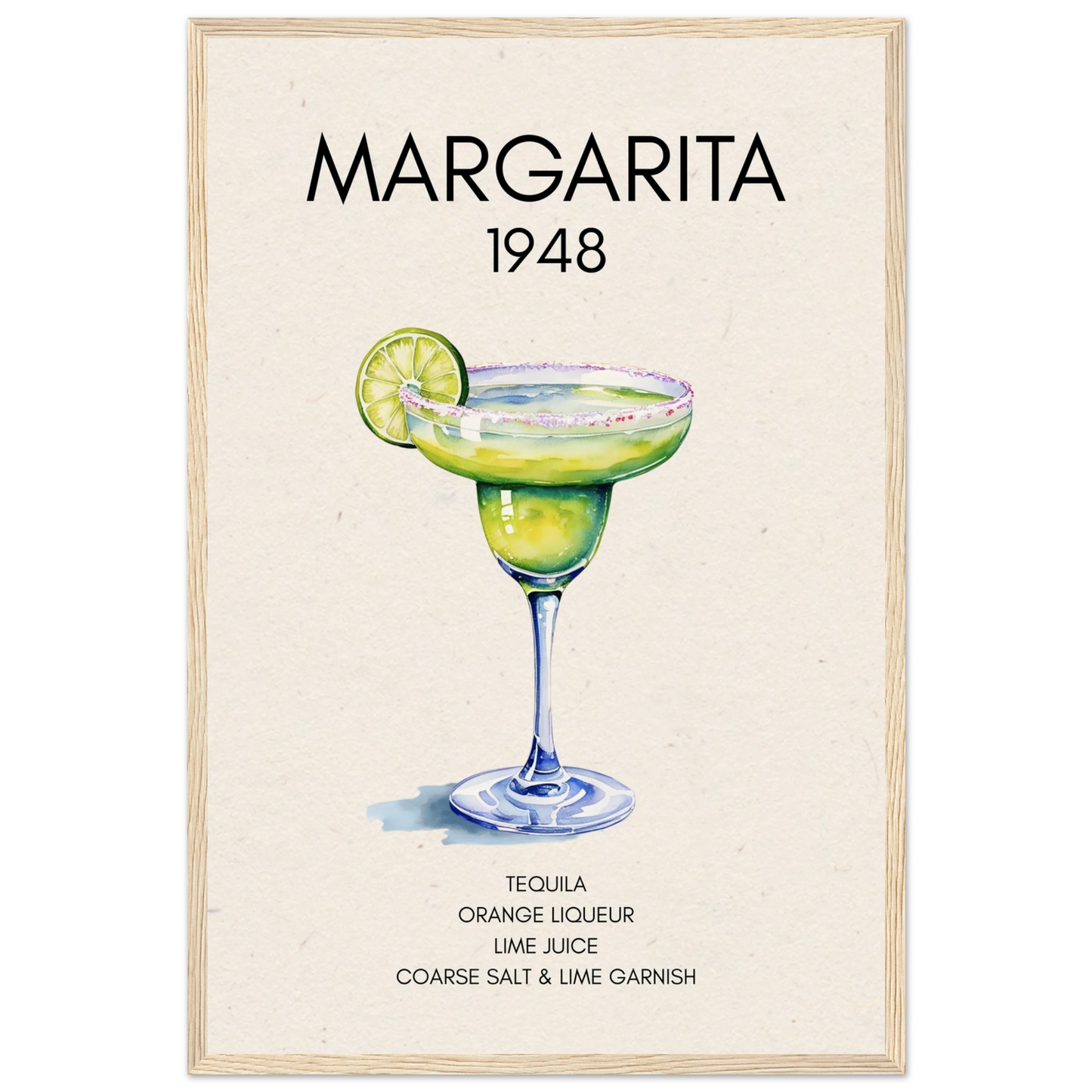Margarita Cocktail Bar Poster Print Light Wood Frame 40x60 cm 16x24″ Museum-Quality Matte Paper Wooden Framed Poster