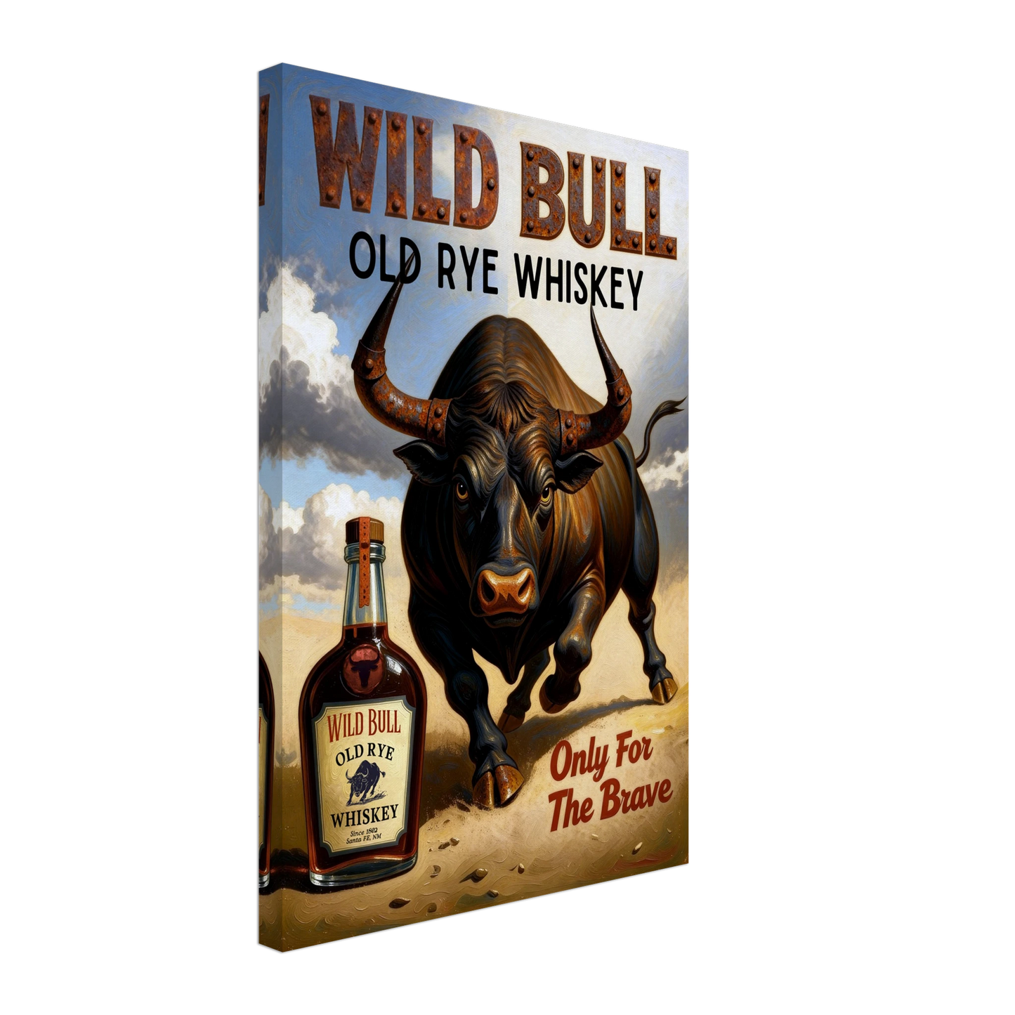 Wild Bull Old West Rye Whiskey Poster Print 40x60 cm 16x24″ Gallery Wrapped Canvas No Frame