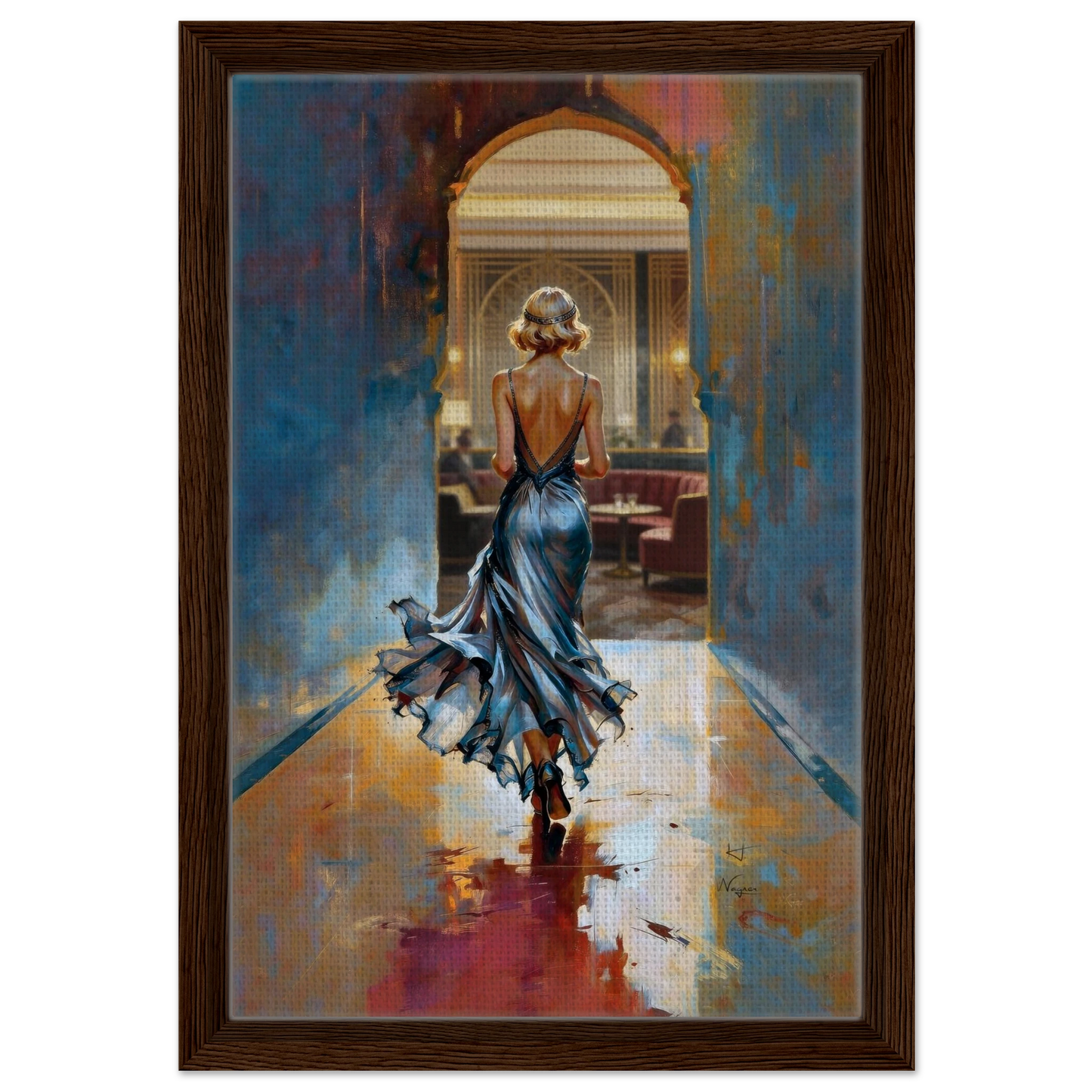 1920s Speakeasy Gatsby Flapper Art Deco Print 30x45 cm 12x18″ Framed Canvas Dark Brown Wood Frame
