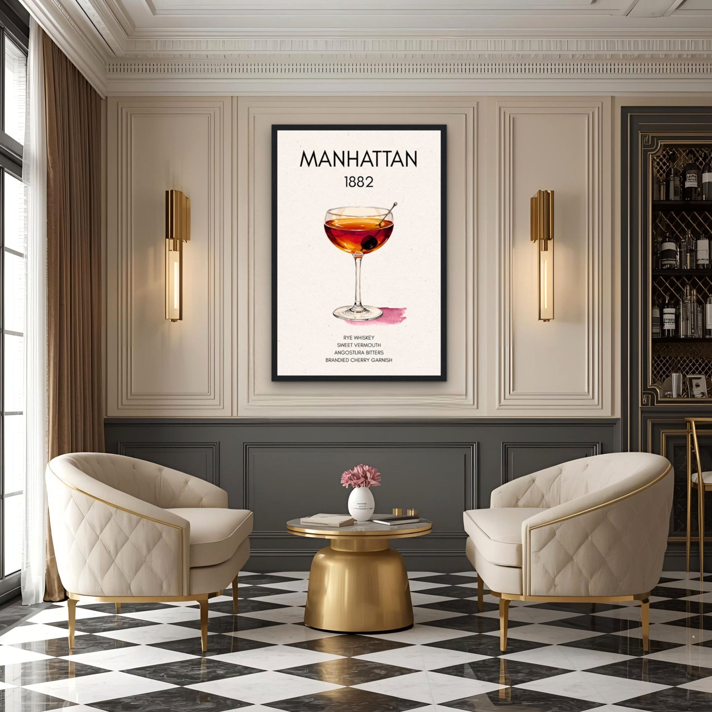 Classic Manhattan Cocktail Bar Art Poster Print Dark Brown Wood Frame 30x45 cm 12x18″ Classic Matte Paper Wooden Framed Poster