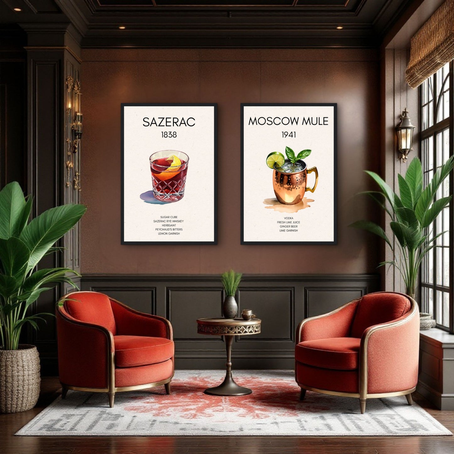 Sazerac Cocktail Bar Poster Print Black Wood Frame 30x45 cm 12x18″ Premium Matte Paper Wooden Framed Poster