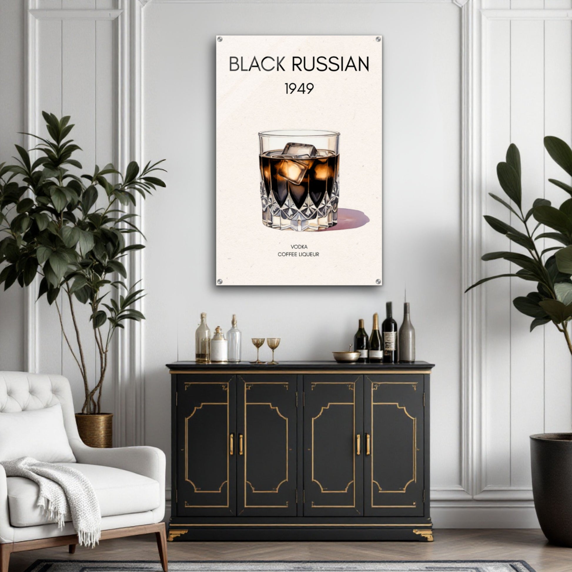 Black Russian Cocktail Bar Art Poster Print Light Wood Frame 60x90 cm 24x36″ Framed Canvas