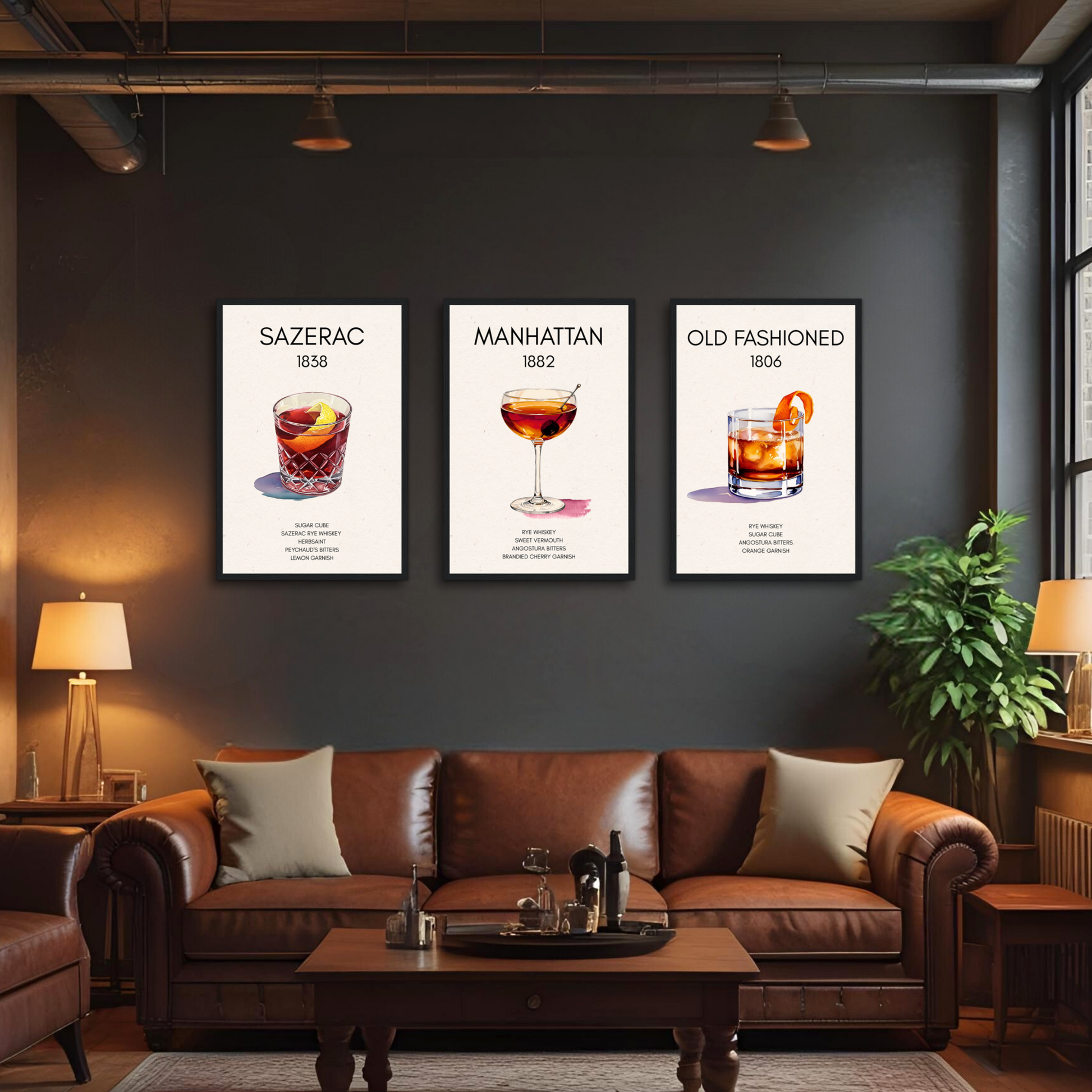 Classic Manhattan Cocktail Bar Art Poster Print Dark Brown Wood Frame 30x45 cm 12x18″ Classic Matte Paper Wooden Framed Poster