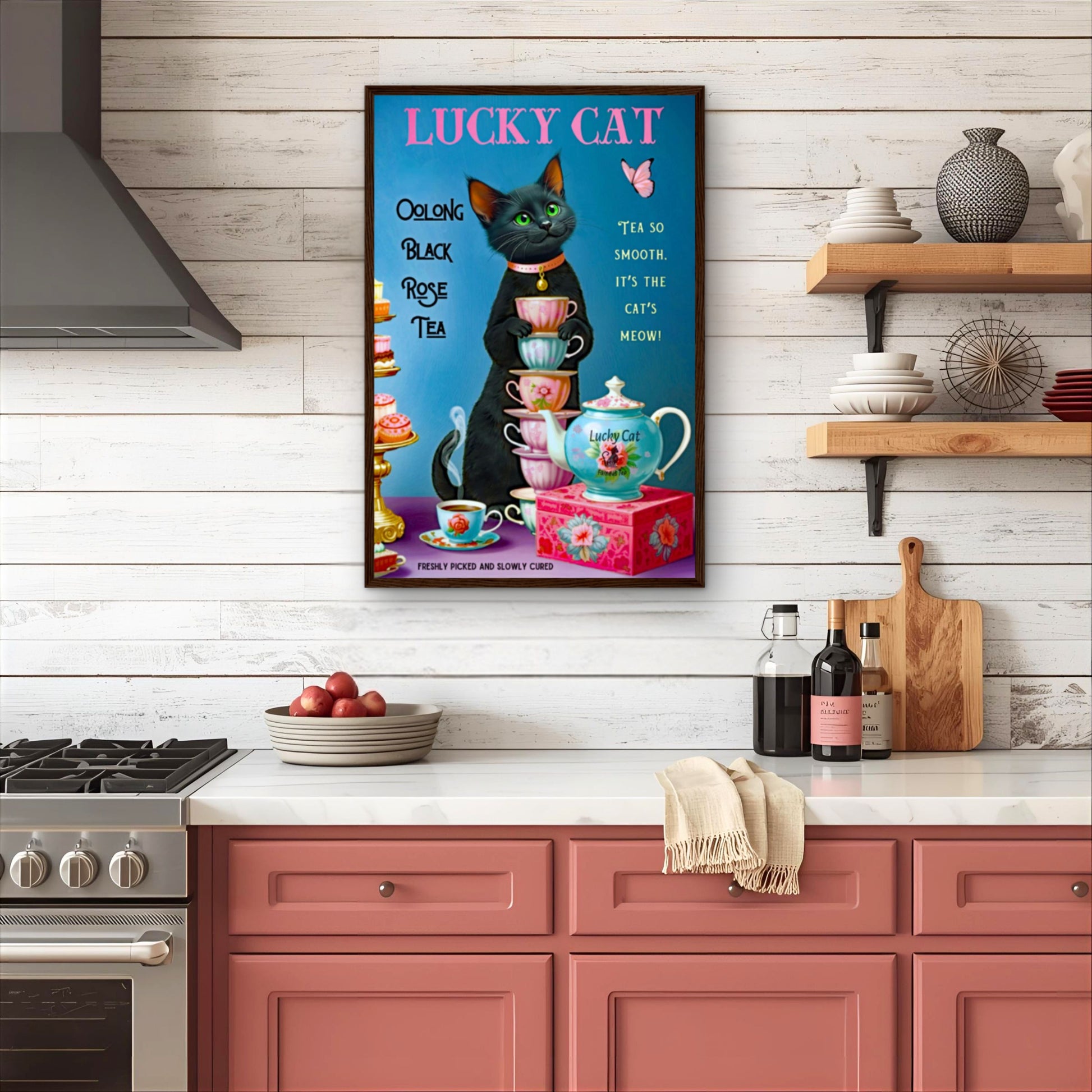 Lucky Cat Vintage Oolong Tea Art Print 30x45 cm 12x18″ Premium Matte Paper Poster No Frame