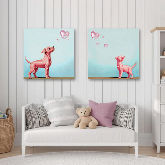 Pink Kitten Bubble Heart Vintage Art Print