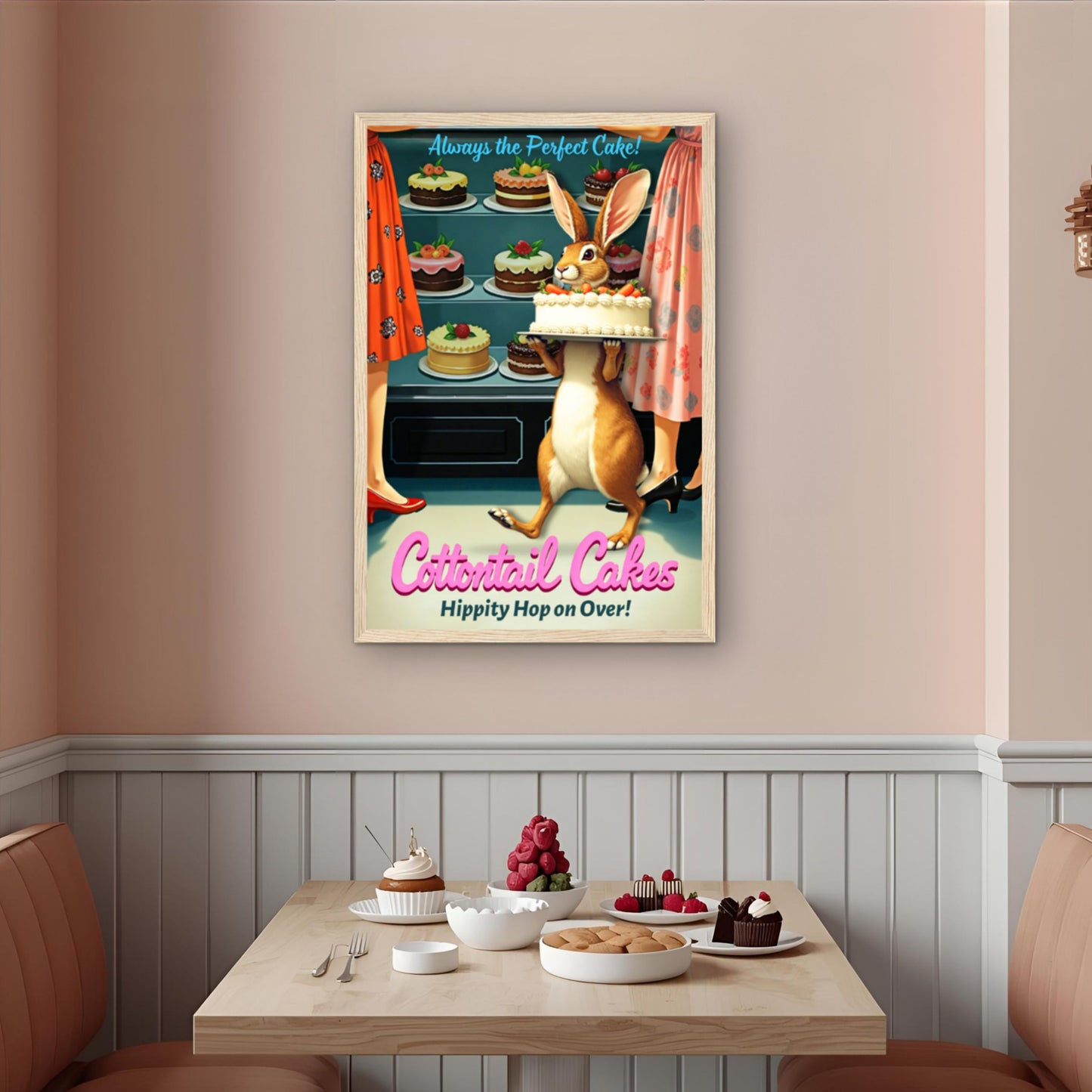 Cottontail Cakes 1950s Rabbit Art Print 30x45 cm 12x18″ Gallery Wrapped Canvas - 1.5" Mirrored Sides