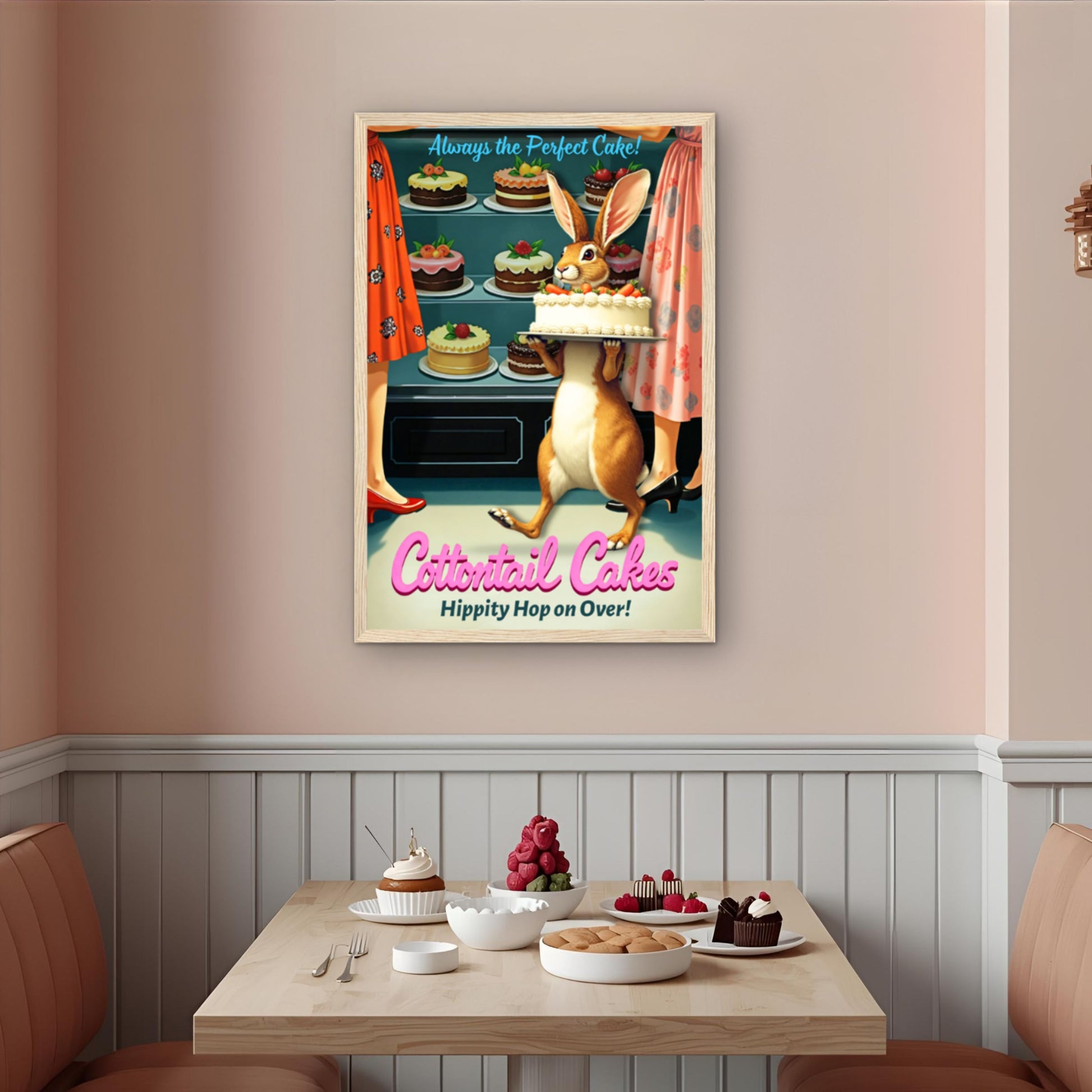 Cottontail Cakes 1950s Rabbit Art Print 30x45 cm 12x18″ Gallery Wrapped Canvas - 1.5" Mirrored Sides