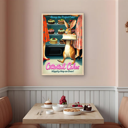 Cottontail Cakes 1950s Rabbit Art Print 30x45 cm 12x18″ Gallery Wrapped Canvas - 1.5" Mirrored Sides