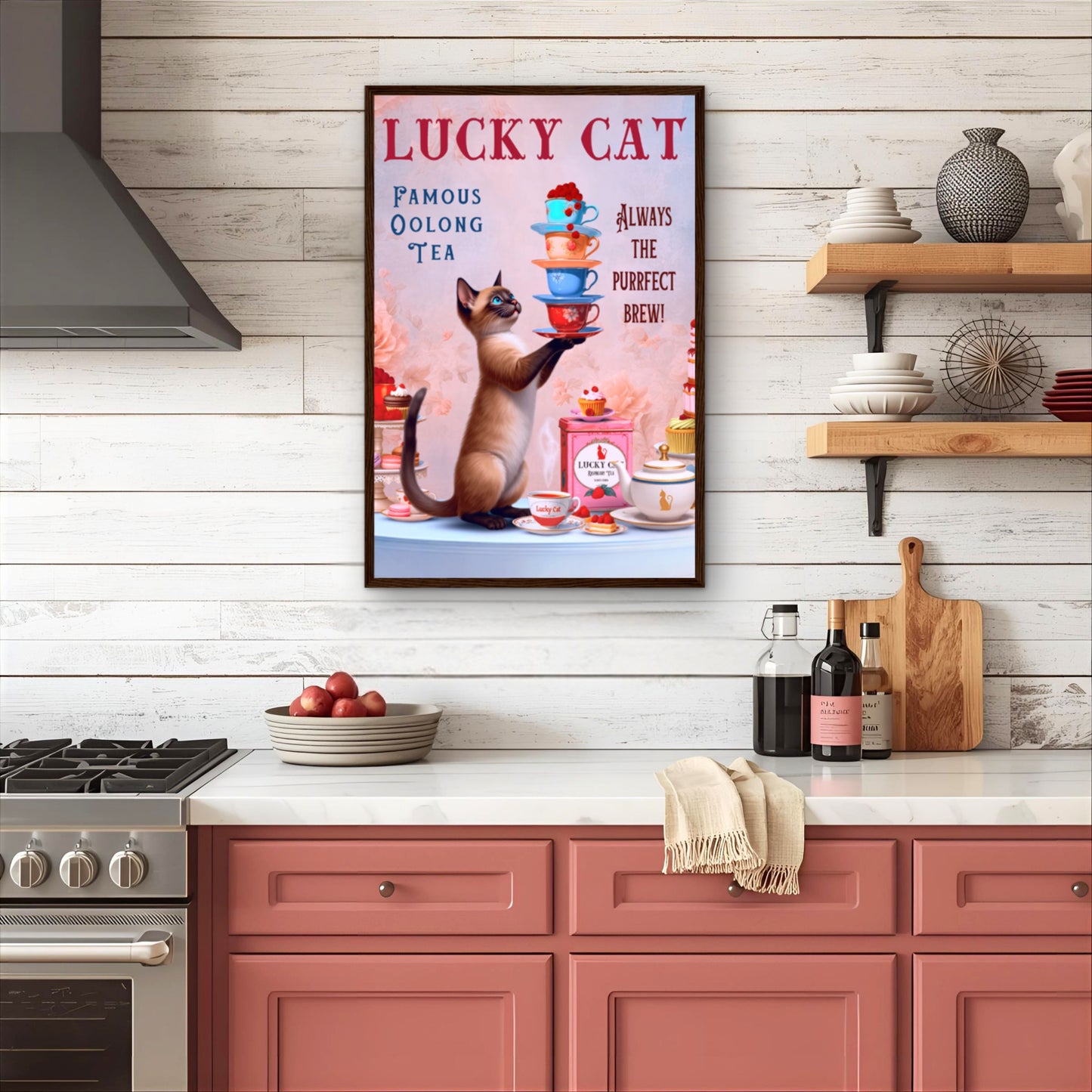 Siamese Lucky Cat Vintage Tea Art Print